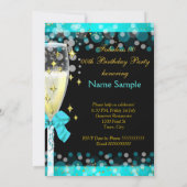Fabulous Blauwgroen Blue Champagne Birthday Party  Kaart (Achterkant)