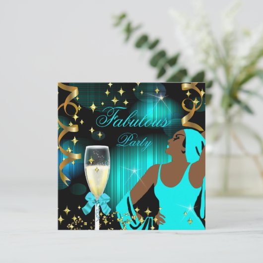 Fabulous Blauwgroen Blue Glitter Diva Birthday Kaart (Staand voorkant)