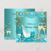 Fabulous Blauwgroen Blue Glitter High Heels Champa Kaart (Voorkant / Achterkant)