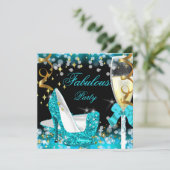 Fabulous Blauwgroen Blue Glitter High Hiel Birthda Kaart (Staand voorkant)