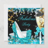 Fabulous Blauwgroen Blue Glitter High Hiel Birthda Kaart (Voorkant)
