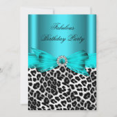 Fabulous Blauwgroen Blue Leopard Birthday Party Kaart (Voorkant)
