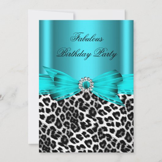 Fabulous Blauwgroen Blue Leopard Birthday Party Kaart (Voorkant)