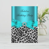 Fabulous Blauwgroen Blue Leopard Birthday Party Kaart (Staand voorkant)