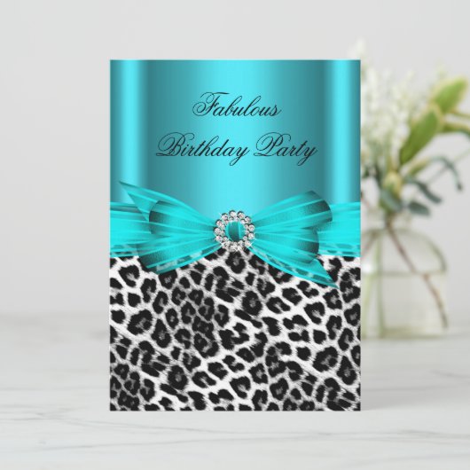 Fabulous Blauwgroen Blue Leopard Birthday Party Kaart (Staand voorkant)