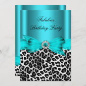 Fabulous Blauwgroen Blue Leopard Birthday Party Kaart (Voorkant / Achterkant)