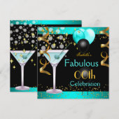 Fabulous Blauwgroen Blue Martini Gold Birthday Par Kaart (Voorkant / Achterkant)