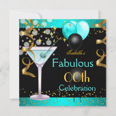Fabulous Blauwgroen Blue Martini Gold Birthday Par Kaart (Voorkant)