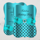 Fabulous Blauwgroen Blue Polka Dots Birthday Party Kaart (Voorkant / Achterkant)