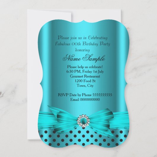 Fabulous Blauwgroen Blue Polka Dots Birthday Party Kaart (Achterkant)