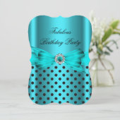 Fabulous Blauwgroen Blue Polka Dots Birthday Party Kaart (Staand voorkant)