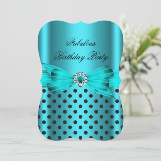 Fabulous Blauwgroen Blue Polka Dots Birthday Party Kaart (Staand voorkant)