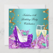 Fabulous Blauwgroen Paars Glitter High Heels Champ Kaart (Voorkant)