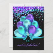 Fabulous Blauwgroen Paarse Streamers Balloons Birt Kaart (Voorkant)