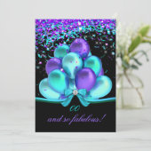 Fabulous Blauwgroen Paarse Streamers Balloons Birt Kaart (Staand voorkant)