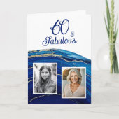 Fabulous Blue Marble Glitter 2 Foto Verjaardag Kaart (Voorkant)