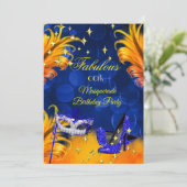 Fabulous Blue Yellow Masquerade Birthday Party Kaart (Staand voorkant)