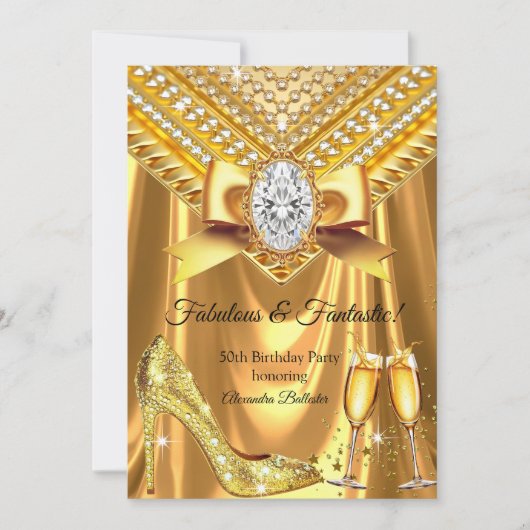 Fabulous Champagne birthday Gold Heel Diamonds Kaart (Voorkant)