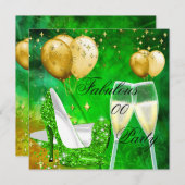 Fabulous Champagne Birthday heels Green Gold Kaart (Voorkant / Achterkant)