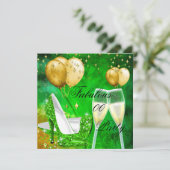 Fabulous Champagne Birthday heels Green Gold Kaart (Staand voorkant)