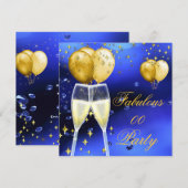 Fabulous Champagne Birthday Party Gold Blue Kaart (Voorkant / Achterkant)