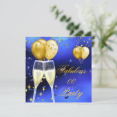 Fabulous Champagne Birthday Party Gold Blue Kaart (Staand voorkant)