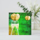 Fabulous Champagne Birthday Party Green Gold Kaart (Staand voorkant)