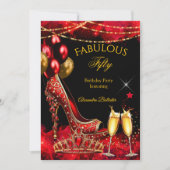 Fabulous Champagne birthday party Red Gold Heel Kaart (Voorkant)