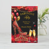 Fabulous Champagne birthday party Red Gold Heel Kaart (Staand voorkant)