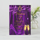Fabulous Champagne birthday Purple Gold Heel Gem Kaart (Staand voorkant)