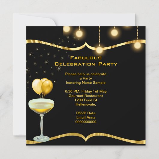 Fabulous Champagne Gold Celebration Party Kaart (Achterkant)
