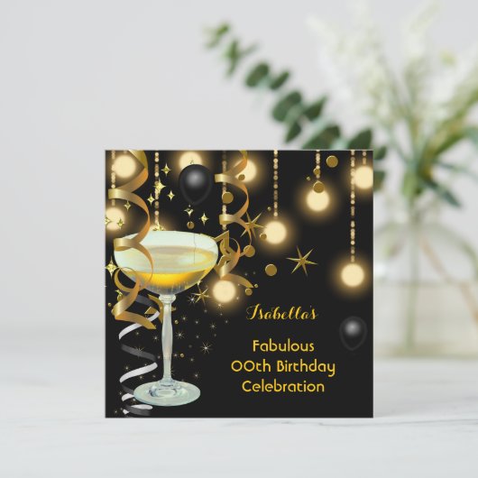 Fabulous Champagne Gold Lithday Party Kaart (Staand voorkant)