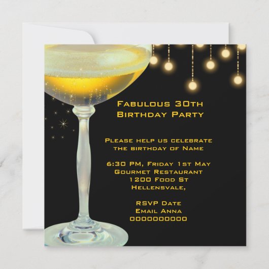 Fabulous Champagne Gold Lithday Party Kaart (Achterkant)