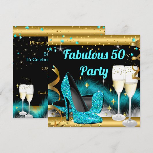Fabulous Champagne Party Blauwgroen Blue High Heel Kaart (Voorkant / Achterkant)