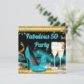 Fabulous Champagne Party Blauwgroen Blue High Heel Kaart (Staand voorkant)