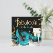 Fabulous Champagne Party Glitter Blauwgroen High H Kaart (Staand voorkant)