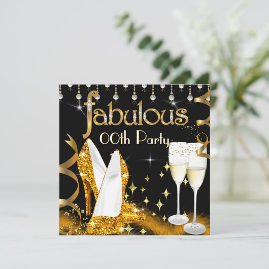 Fabulous Champagne Party Glitter Gold High Heels Kaart (Staand voorkant)