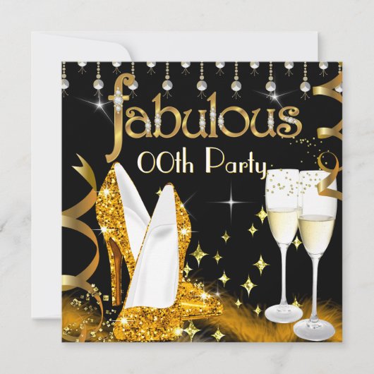 Fabulous Champagne Party Glitter Gold High Heels Kaart (Voorkant)