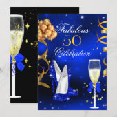 Fabulous Champagne Party Royal Blue Heels Gold Kaart (Voorkant / Achterkant)