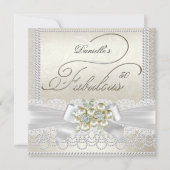 Fabulous Cream White Pearl Lace Damask Diamond Kaart (Voorkant)
