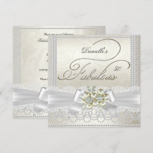 Fabulous Cream White Pearl Lace Damask Diamond Kaart