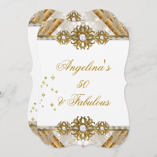 Fabulous Damask Gold White Birthday Party Kaart (Voorkant / Achterkant)
