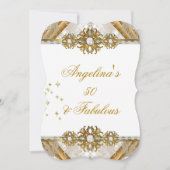 Fabulous Damask Gold White Birthday Party Kaart (Voorkant)