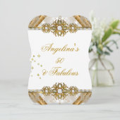 Fabulous Damask Gold White Birthday Party Kaart (Staand voorkant)