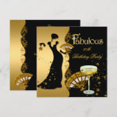 Fabulous Deco Lady 50th Birthday Party Gold Black Kaart (Voorkant / Achterkant)