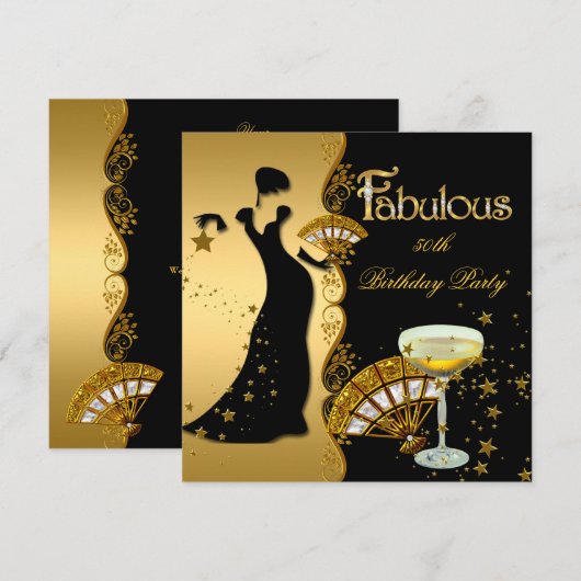Fabulous Deco Lady 50th Birthday Party Gold Black Kaart (Voorkant / Achterkant)