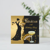 Fabulous Deco Lady 50th Birthday Party Gold Black Kaart (Staand voorkant)