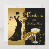 Fabulous Deco Lady 50th Birthday Party Gold Black Kaart (Voorkant)