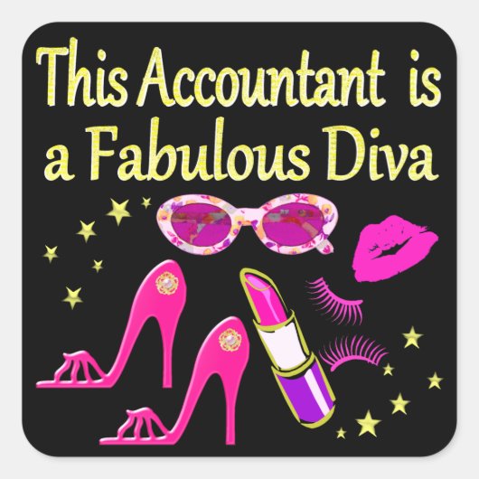 FABULOUS DIVA ACCOUNTANT DIVA VIERKANTE STICKER (Voorkant)