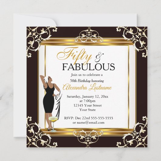 Fabulous Diva deco Lady Gold Black 50th Birthday Kaart (Voorkant)